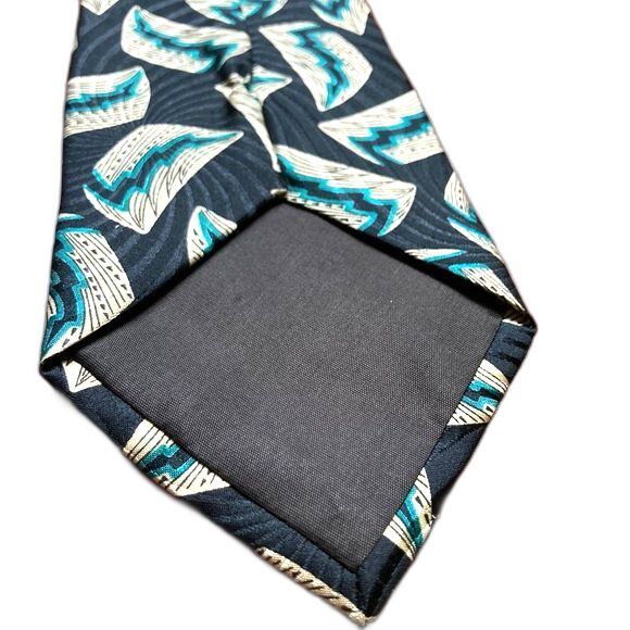 SWING Silk Vintage Bold Geometric Tie Black teal Beige 57 x 4 inches - Picture 6 of 8